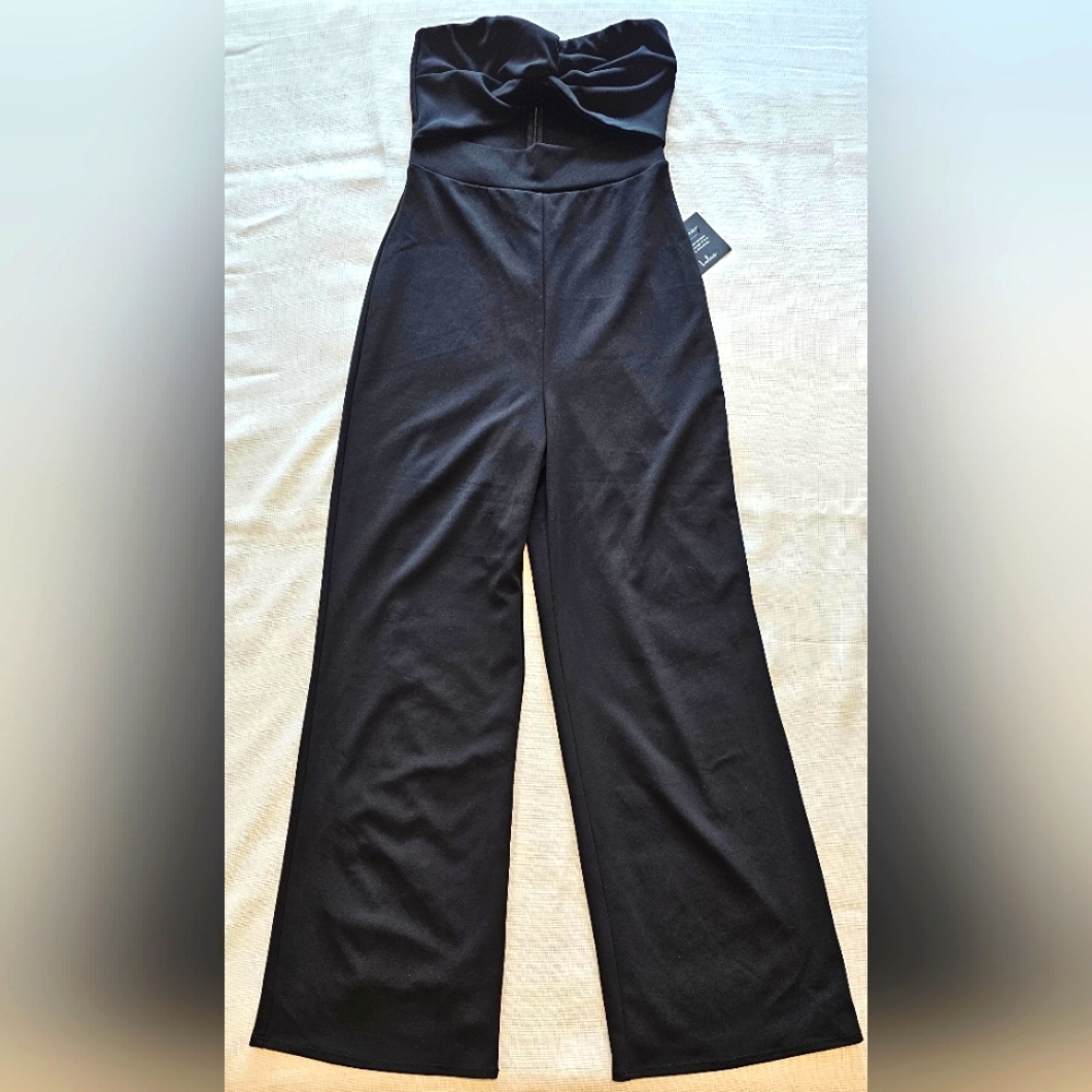 Lulu Strapless Bandeau Jumpsuit with Midriff Cutout, Size M, Black, NWT